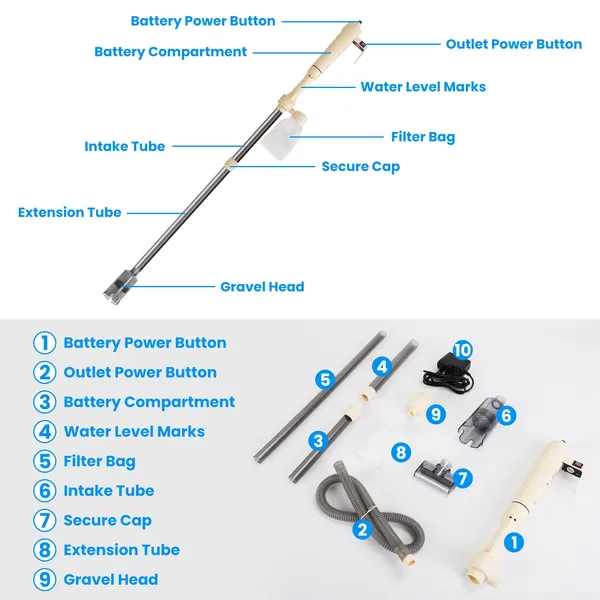 Multifunctional Electric Aquarium Gravel Cleaner Kit Length Adjustable Automatic Fish Tank Vacuum Cleaner — image 3