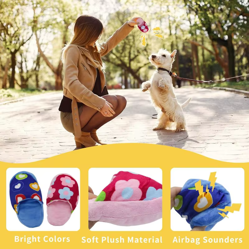 Durable Squeaky Plush Cartoon Dog Toy Cute Slipper Shape Plush Toys for Puppy Pet Interactive Teeth Training Toy Dog Accessories — image 3