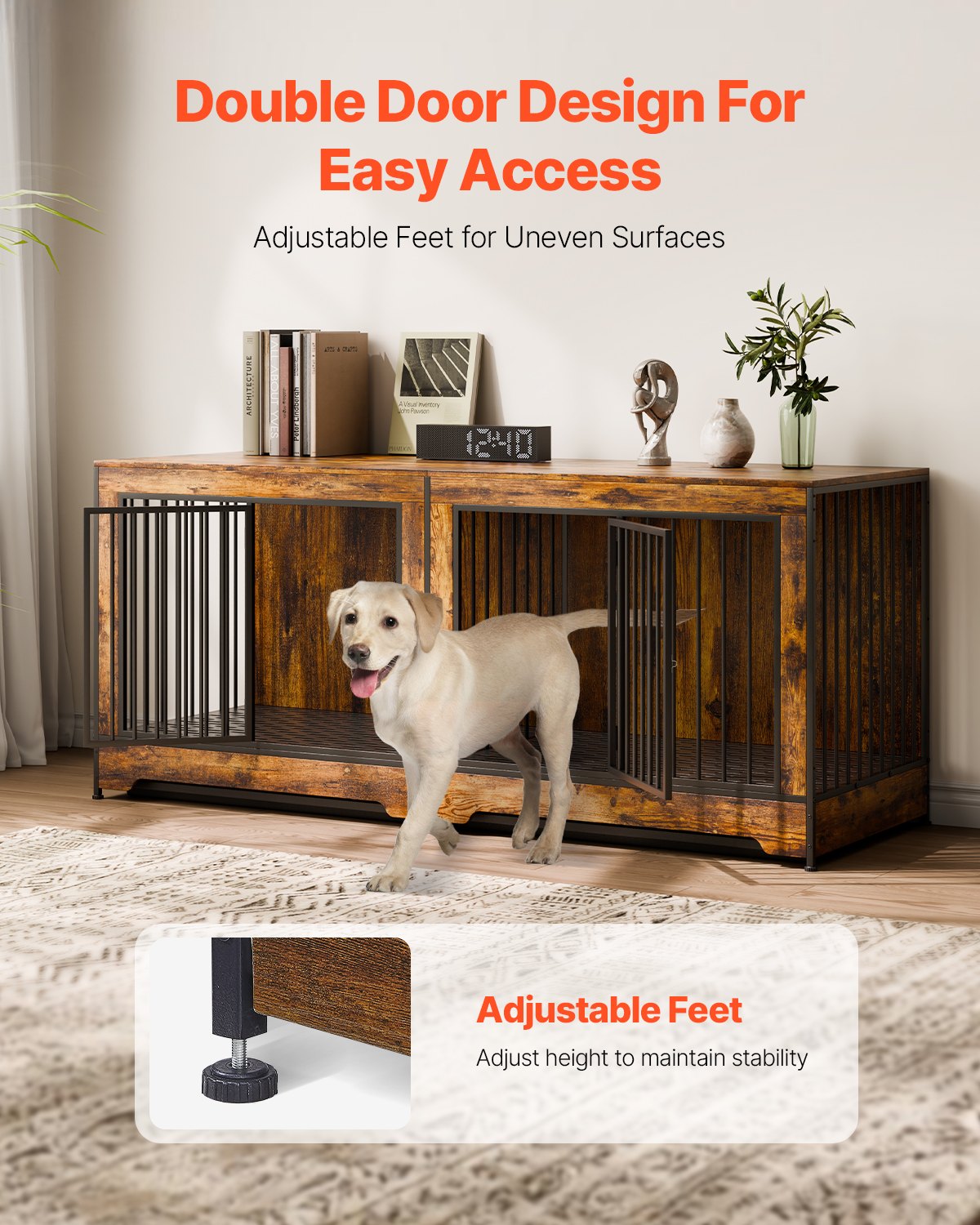 Mueble para Perros de 75 Pulgadas: Caja de Madera Interior con Divisor y Plataforma — imagen 4