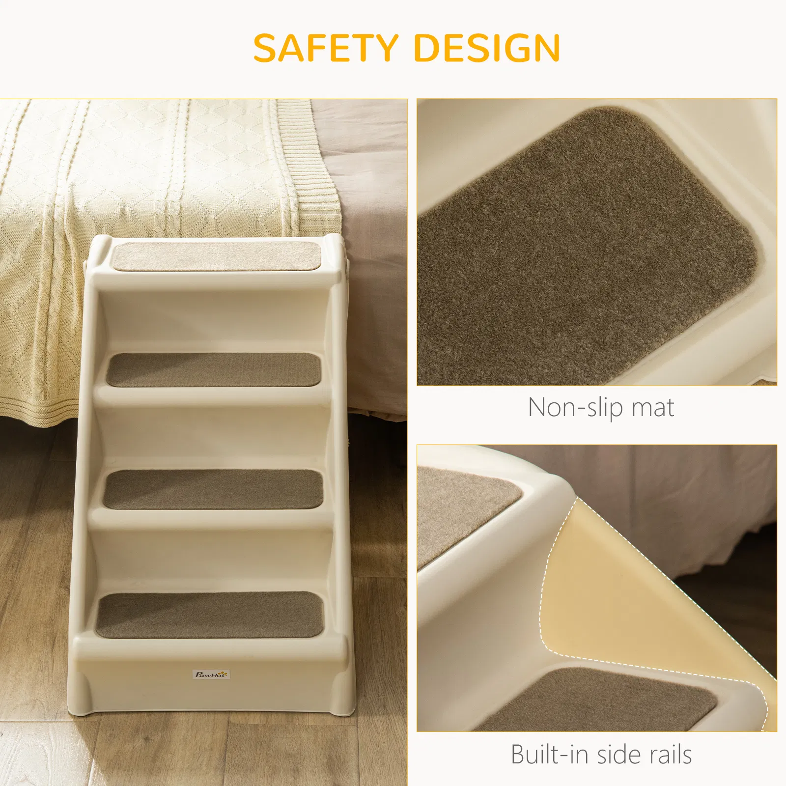 4-Level Portable Dog Stairs, Foldable Dog Steps for Small Dogs, Lightweight Cat Steps, with Nonslip Soft Mats, for High Bed, Sofa, Beige — image 4