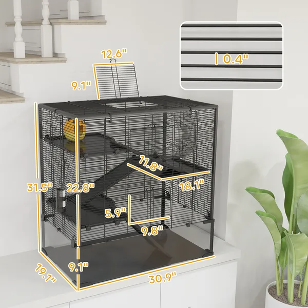 4 Tier Hamster Cage With Deep Tempered Glass Bottom, Running Wheel, Hut, Water Bottle, Food Dish — imagen 4