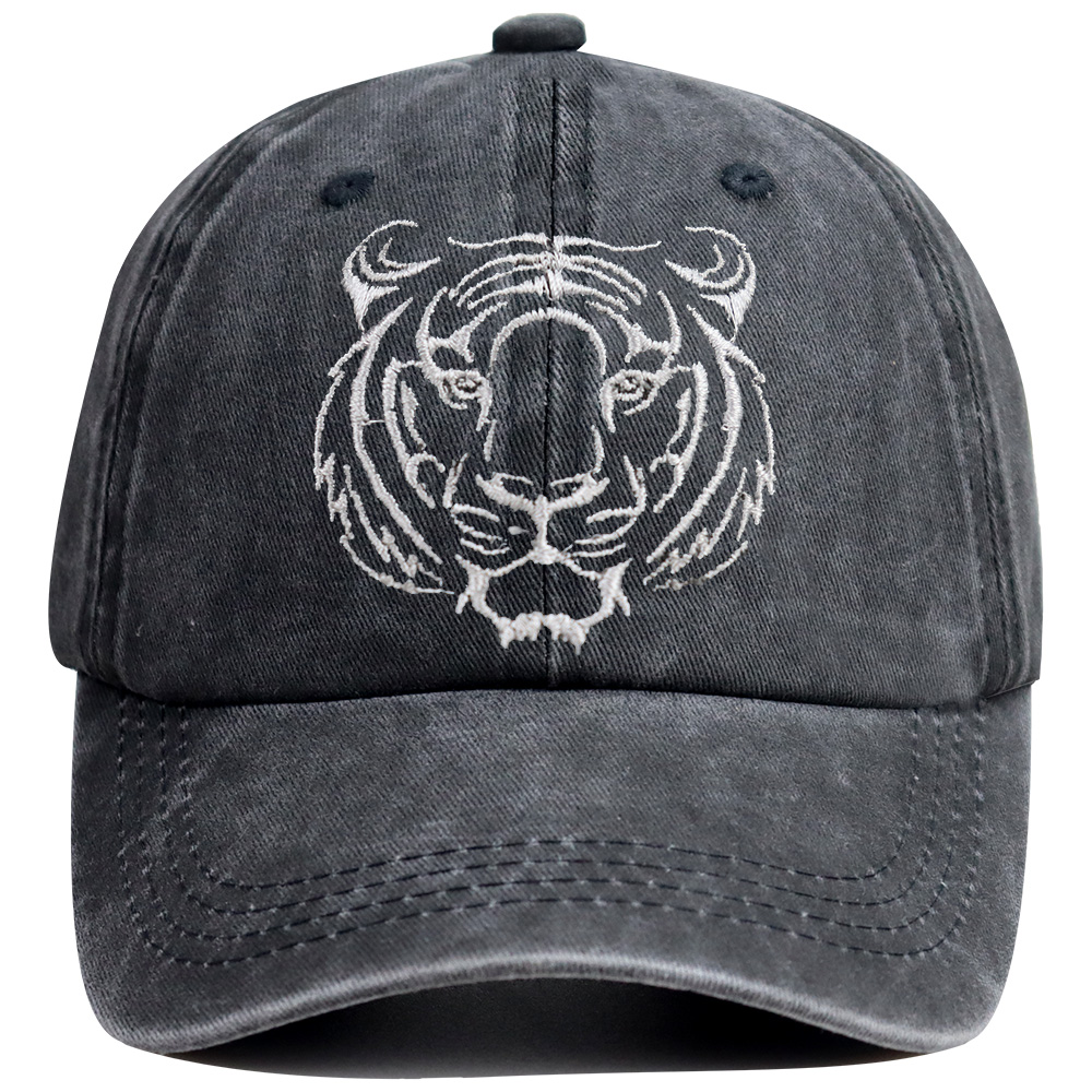 2pcs Tiger Head Embroidered Baseball Cap - Vintage Washed Cotton Hat, Adjustable Unstructured Low Profile, Wildlife Animal Cap For Men Women — image 4