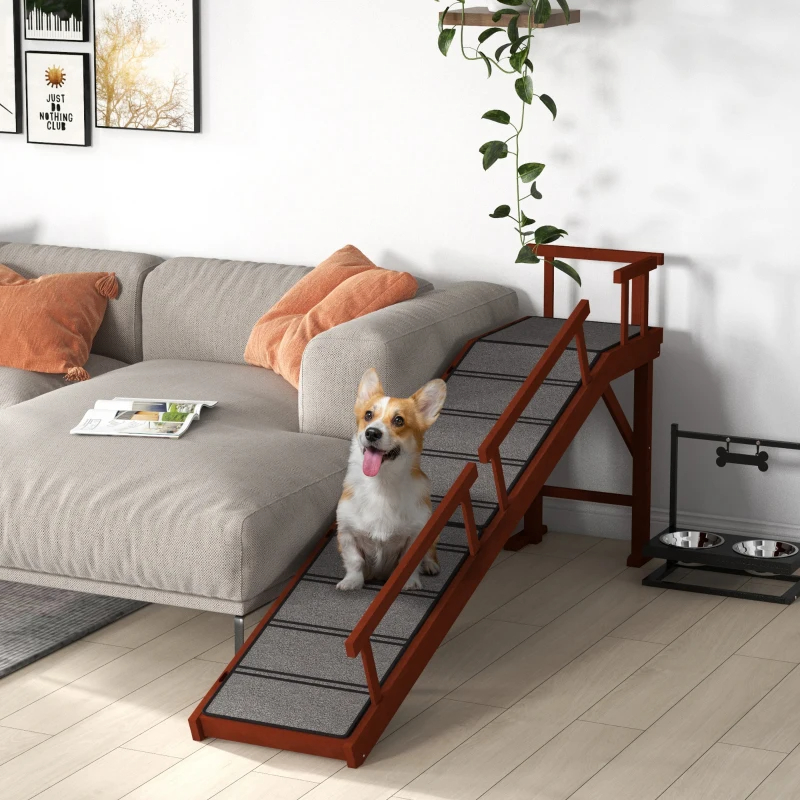 PawHut Wooden Dog Ramp With Removable Guardrails, Non-Slip Surface, 73 Long, Brown — imagen 6