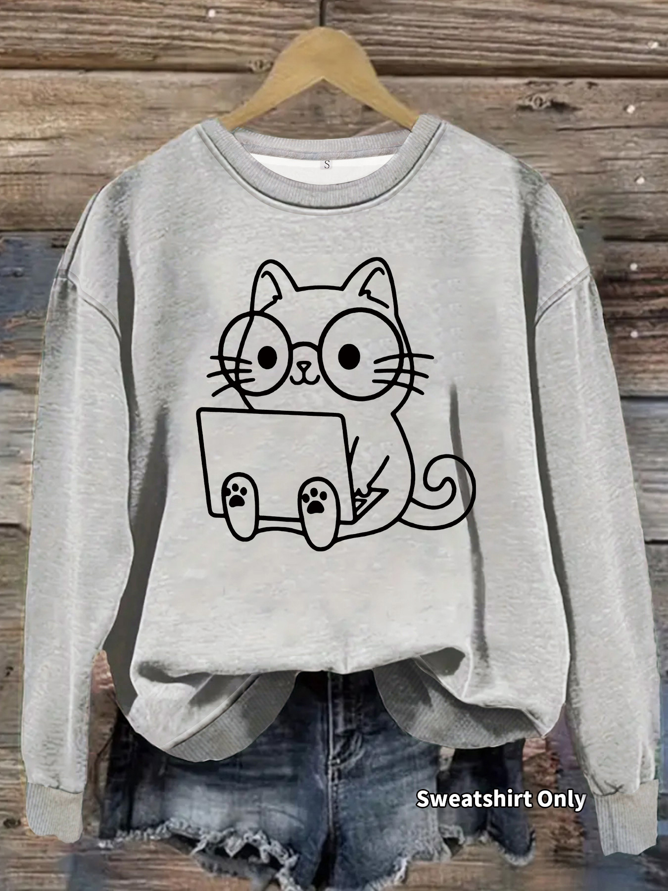 Loose velvet cartoon cat print hoodie — image 8