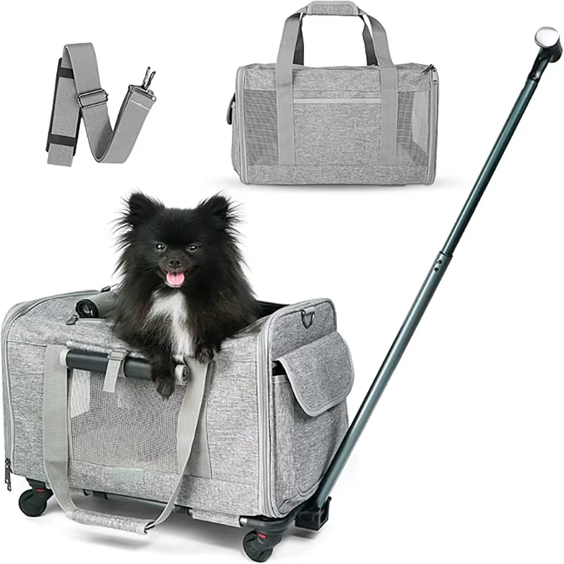 Pet Carrier with Wheels for Dogs Up To 15lbs & Cat Airline Approved Dog Carrier Rolling Pet Carrier Foldable Pet Stroller — image 1