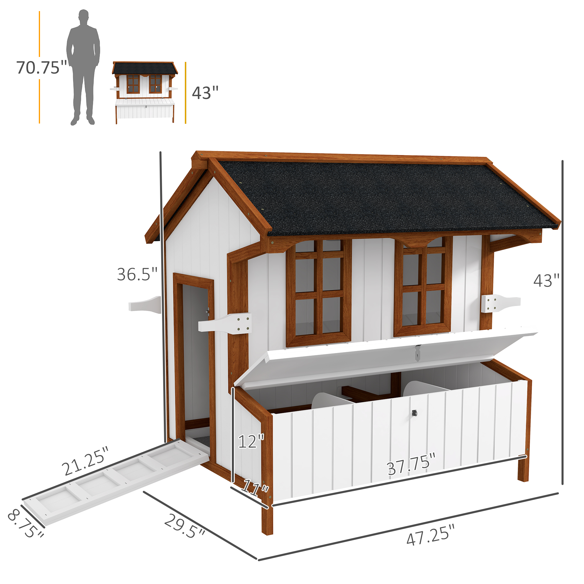 PawHut 47 Chicken Coop Wooden Chicken House Rabbit Hutch Raised Poultry Cage Portable Hen Pen Backyard With Nesting Box And Handles — imagen 5
