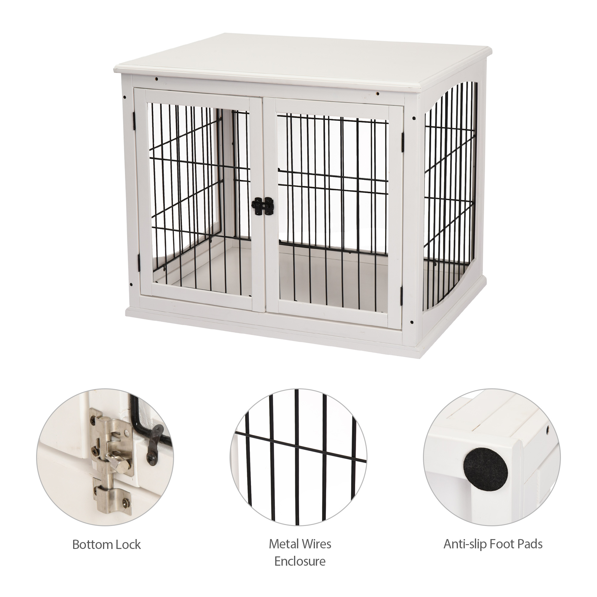 Dog Crate Furniture, 32" Small Dog Cage End Table with 2 Doors, Lockable Door, Puppy Kennel Indoor, White — image 5