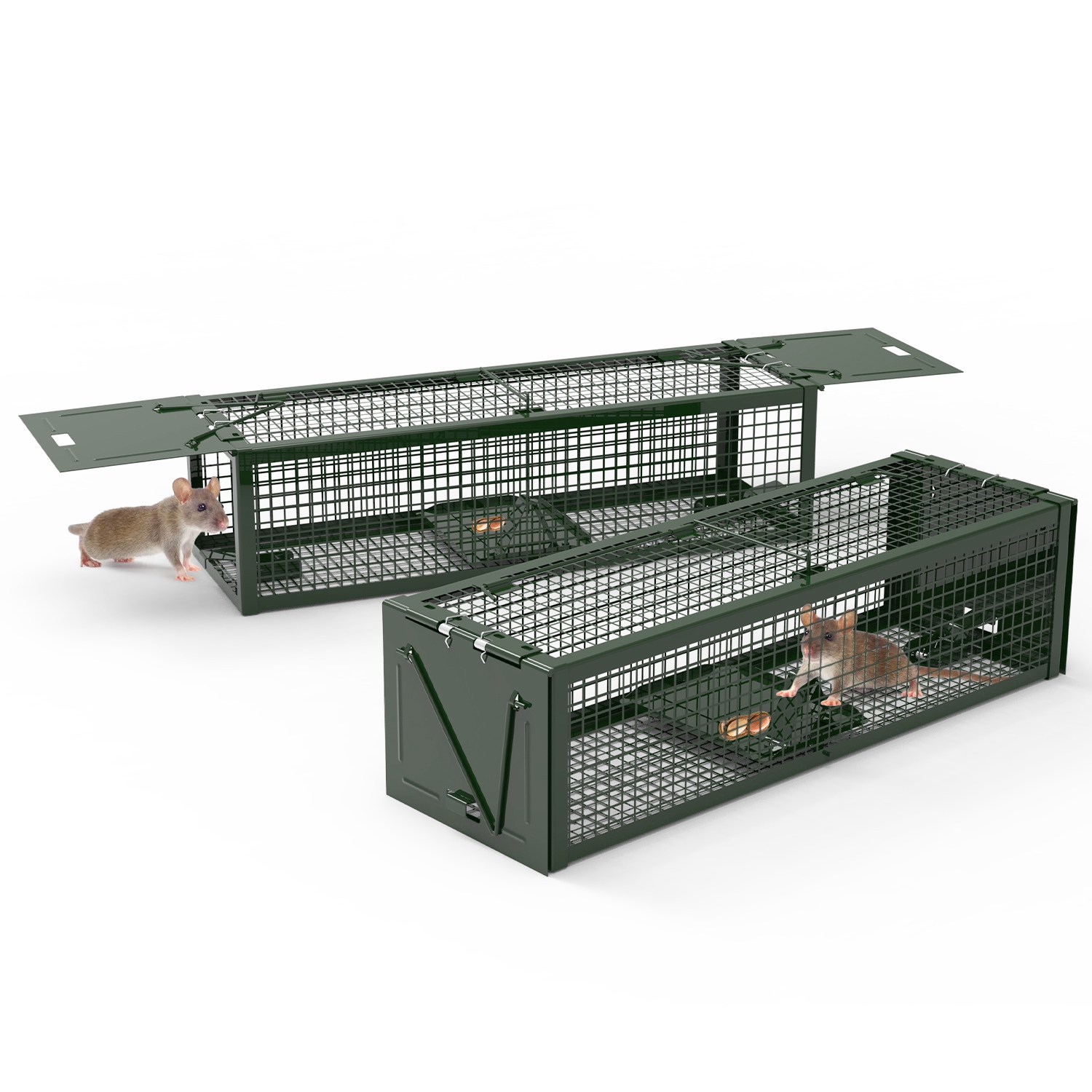 Paquete de 2 Trampas Humanitarias para Ratas Vivas de 2 Puertas 15.35x4.72x3.94in, Jaula Trampa para Roedores de Hierro Galvanizado, Reutilizable, para Hogar, Jardín, Granja, Almacén — imagen 5