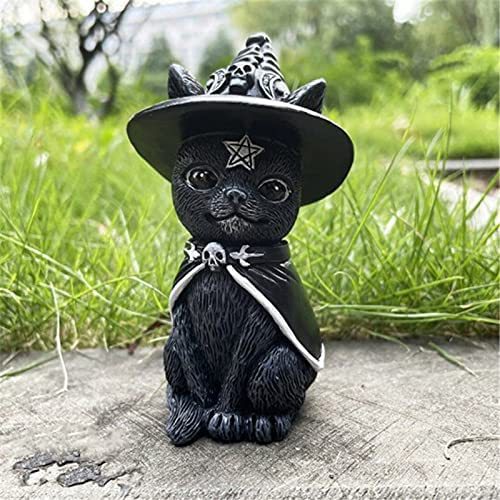 Figura de Decoración de Resina de Gato Negro y Bruja de Halloween - Ambiente Mágico y Misterioso — imagen 9