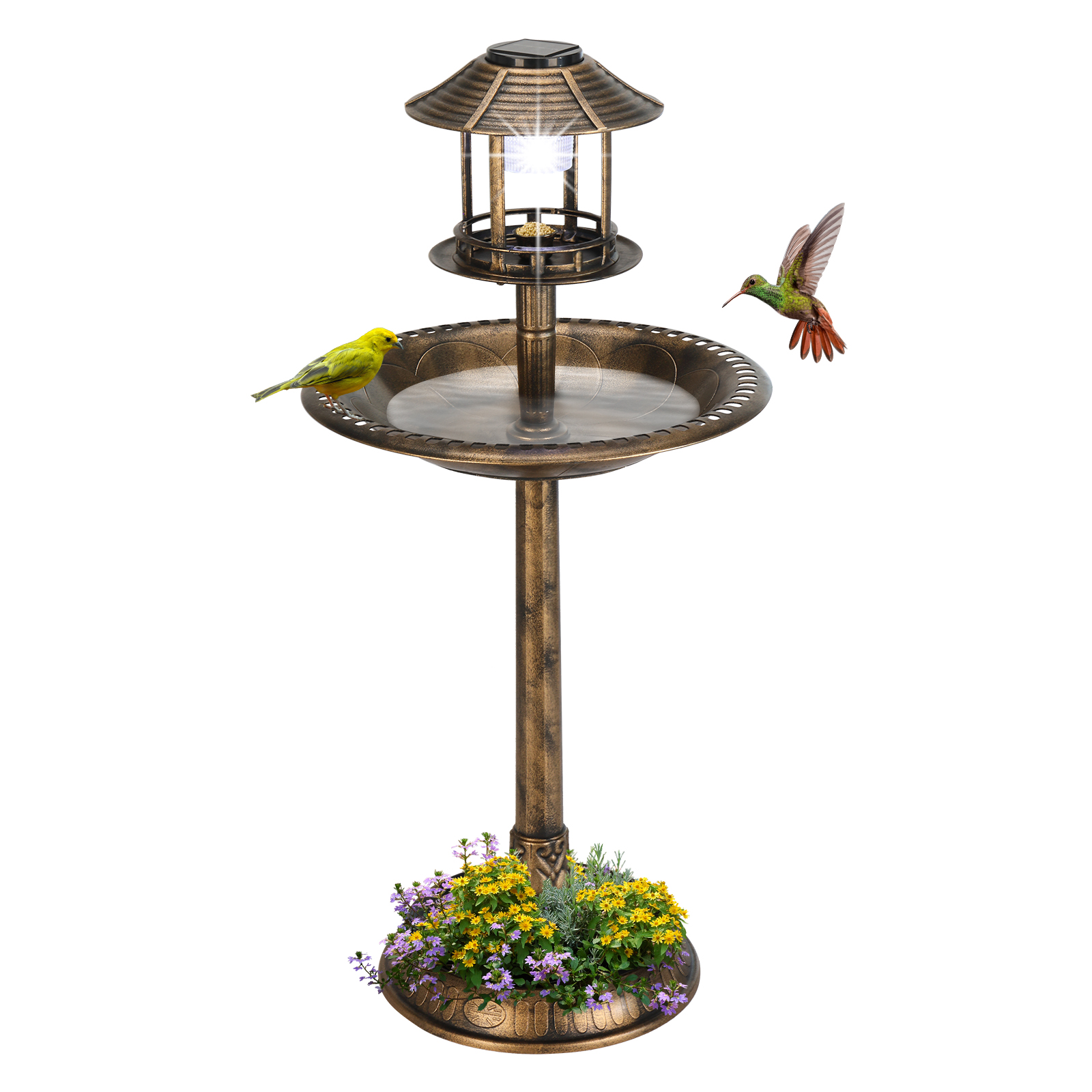 Bronze, With Solar Light, Bird Bath 51x51x106cm Plastic Round — image 1