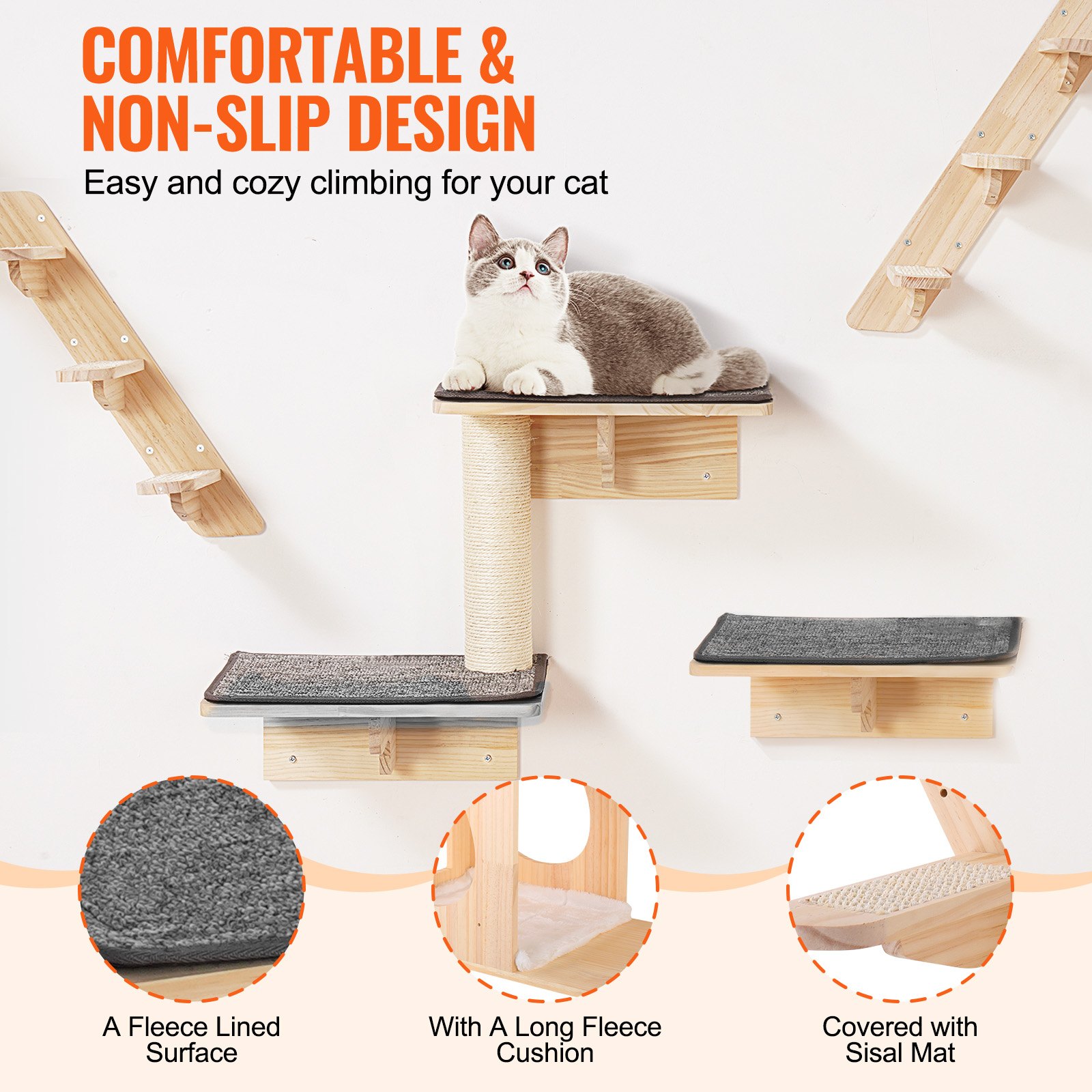 Wall Mounted Cat Shelves Tree With Jumping Boards Nests Hammock Set Of 9 — imagen 2