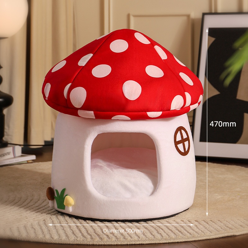 Red Umbrella Mushroom Cat House Dog Bed Winter Warm Closed-Style Cat House Pet Nest All-Season Universal for Cats and Dogs — image 7