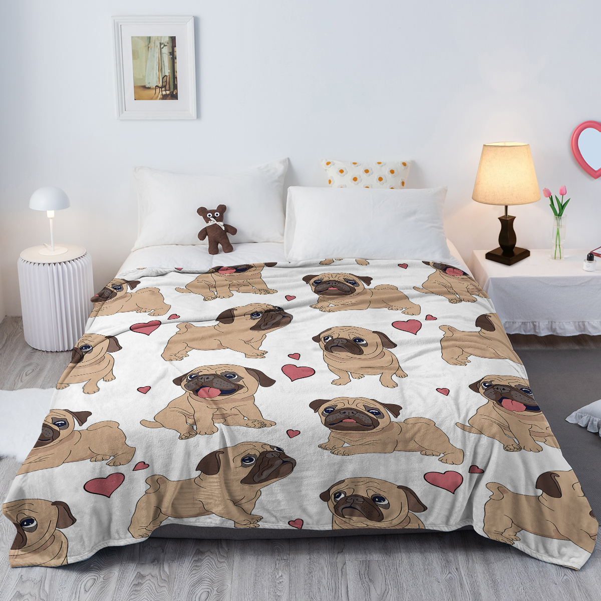Manta de Estilo Cariñoso de Perro Lapón con Patrón de Corazones Colorido Suave y Amigable para la Piel — imagen 4