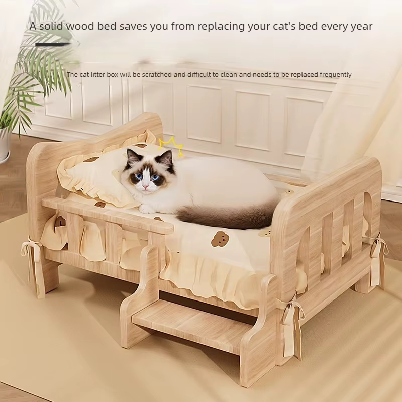 Pet bed, solid wood dog bed, all-season cat bed, pet sleeping sofa, cat bed and dog bed ，cat shelf ，cat condo，wooden cat furniture — image 5