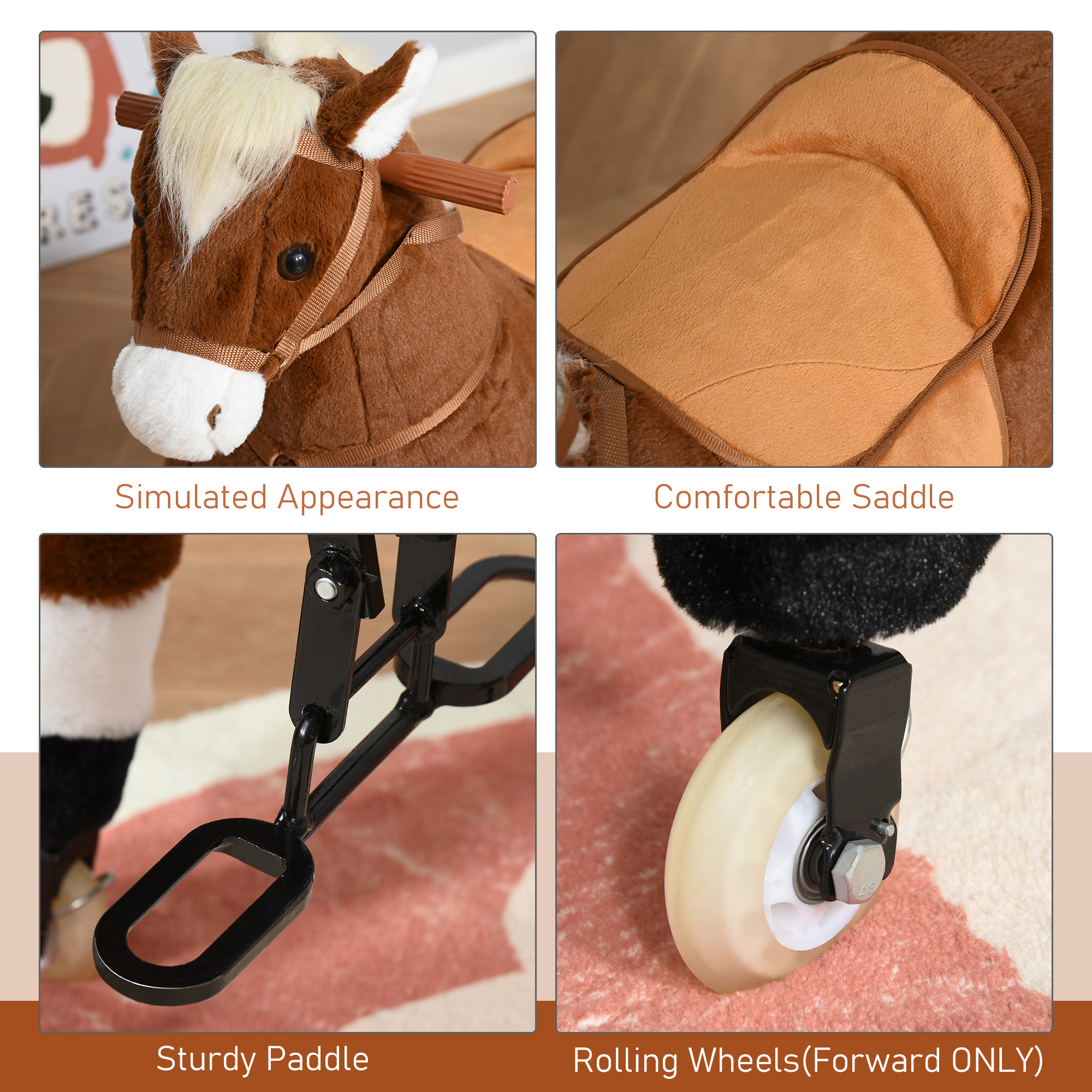 Caballo de montar para niños con ruedas rodantes fáciles, cuerpo suave hinchable y tamaño grande para niños de 5 a 16 años — imagen 8