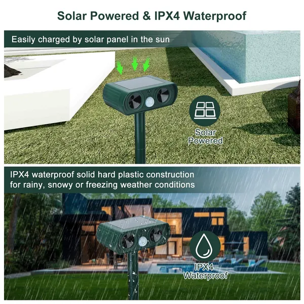 Repelente Ultrasonico Solar Poderado con Sensor de Movimiento IPX4, Impermeable, para Jardín, Granja o Patio — imagen 2