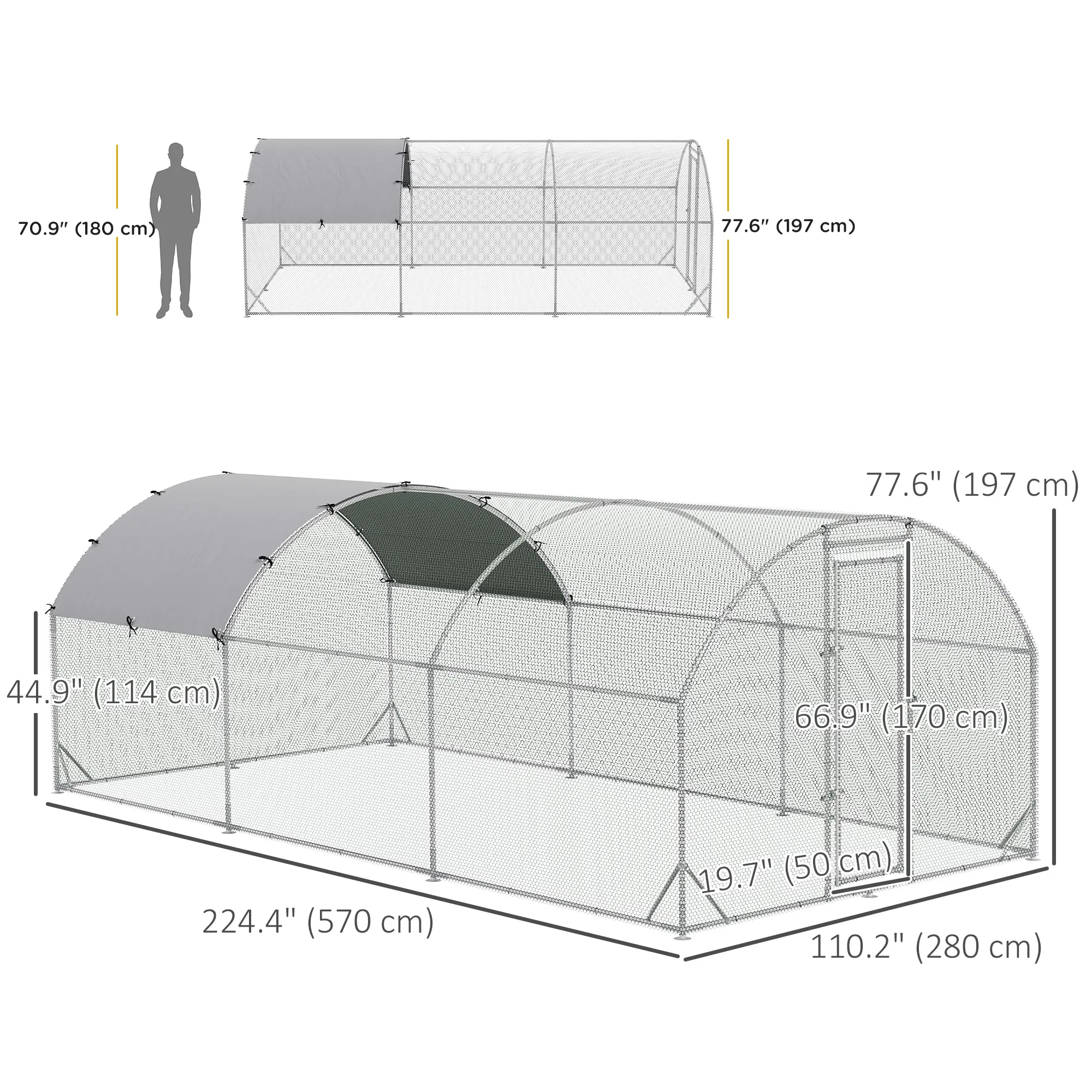 Galvanized Large Metal Chicken Coop Cage Walk-in Enclosure Poultry Hen Run House Playpen Rabbit Hutch with Cover for Outdoor Backyard 9.2' x 18.7' x 6.5' Silver — image 4