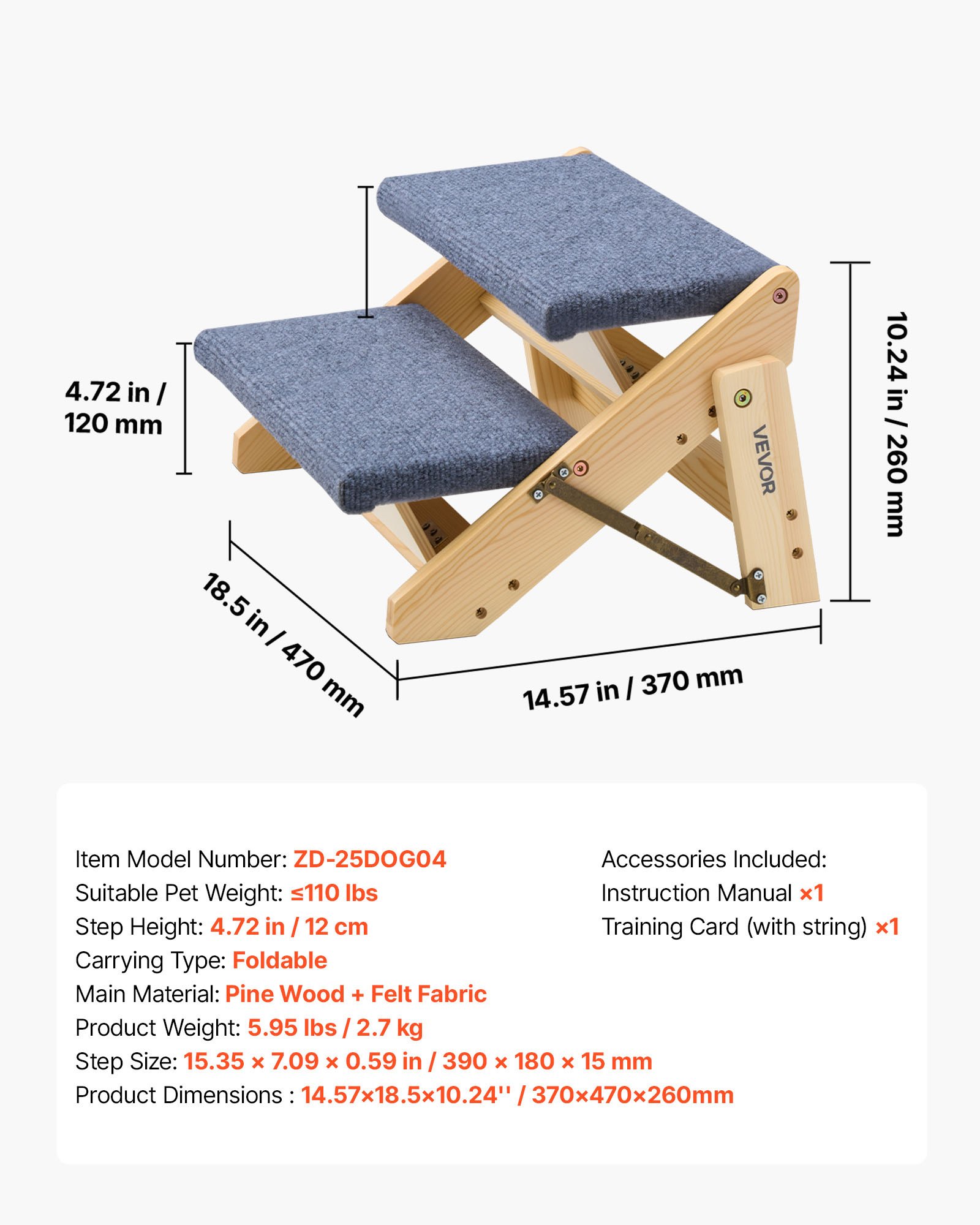 Escaleras de Madera para Mascotas 2 Pasos, Soporte Seguro para Cama, Sofá y Coche, Capacidad 110lbs, Diseño Plio Plegable, Estables y Rígidas para Perros y Gatos Pequeños Grandes Ancianos — imagen 1