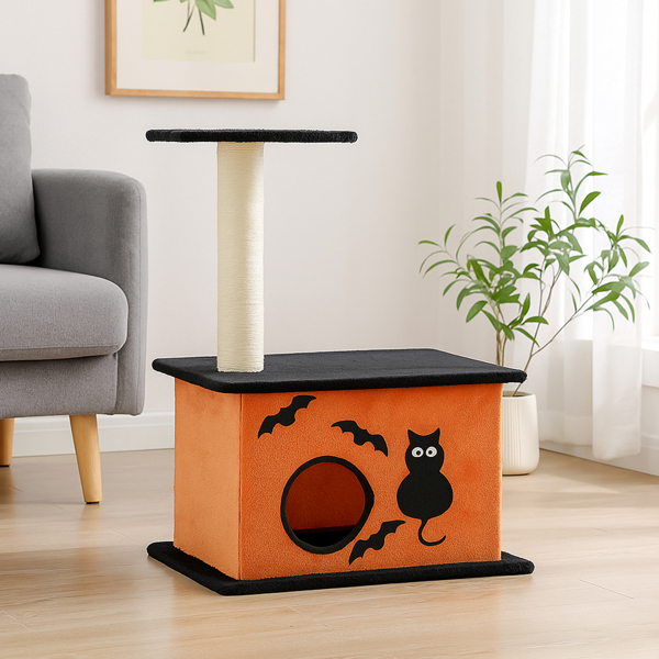 Árbol de Gatos para Halloween, Torre de Gatos con Condo Espacioso y Poste de Rastrillado en Sisal, Negro y Naranja — imagen 12