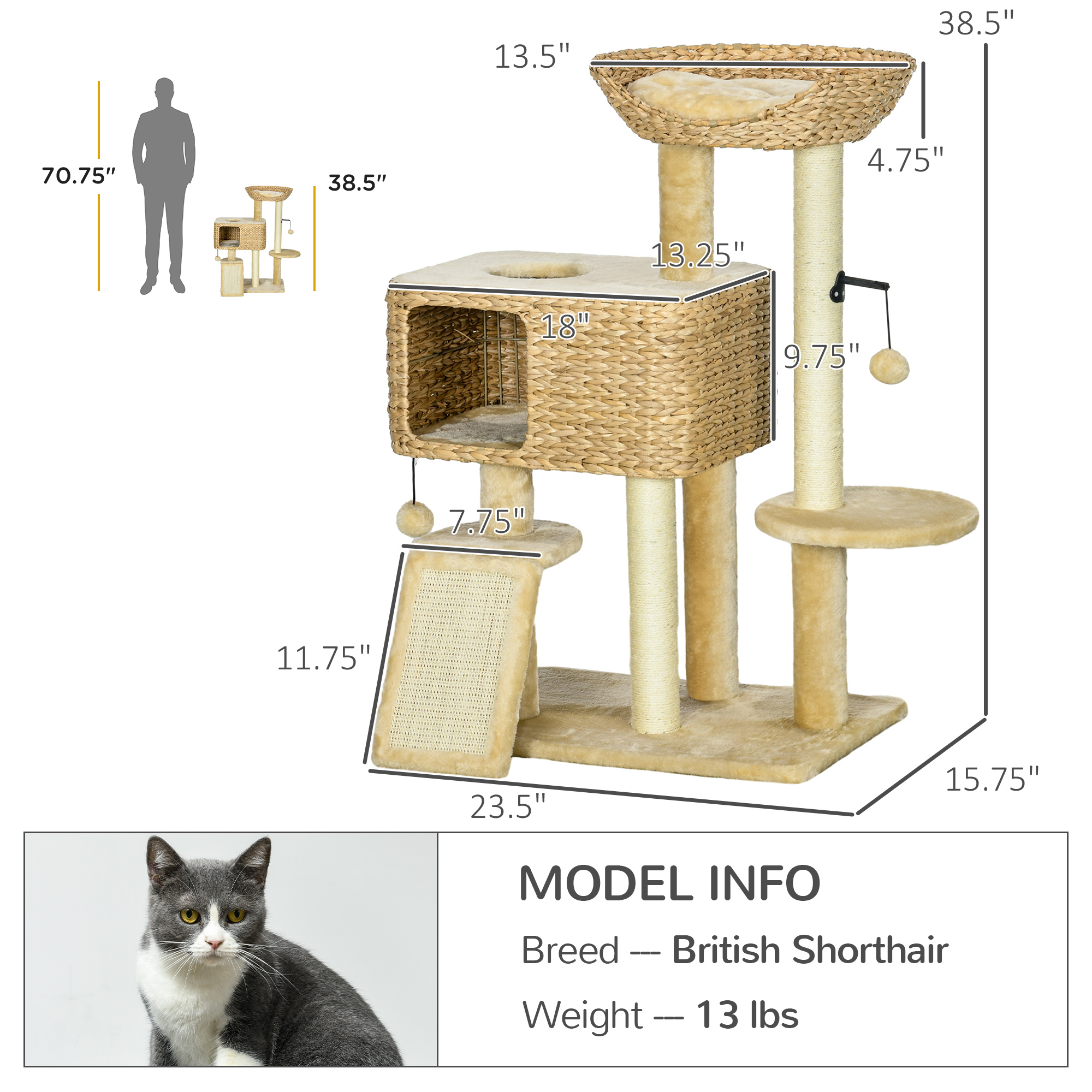 Árbol para Gatos de Interior con Postes de Rastrillado, Torre para Conejos, Beige — imagen 6