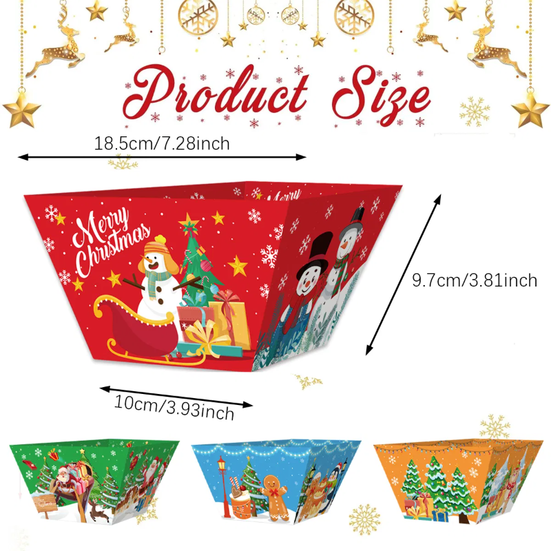 12 Pcs Christmas Paper Food Tray Tree Santa Gingerbread Elk Pattern Snack Bowl Xmas Party Disposable Paper Serving Tray Cute Popcorn Hot Dog Candy Container Boat For Winter Xmas Carnivals Decorations — image 3