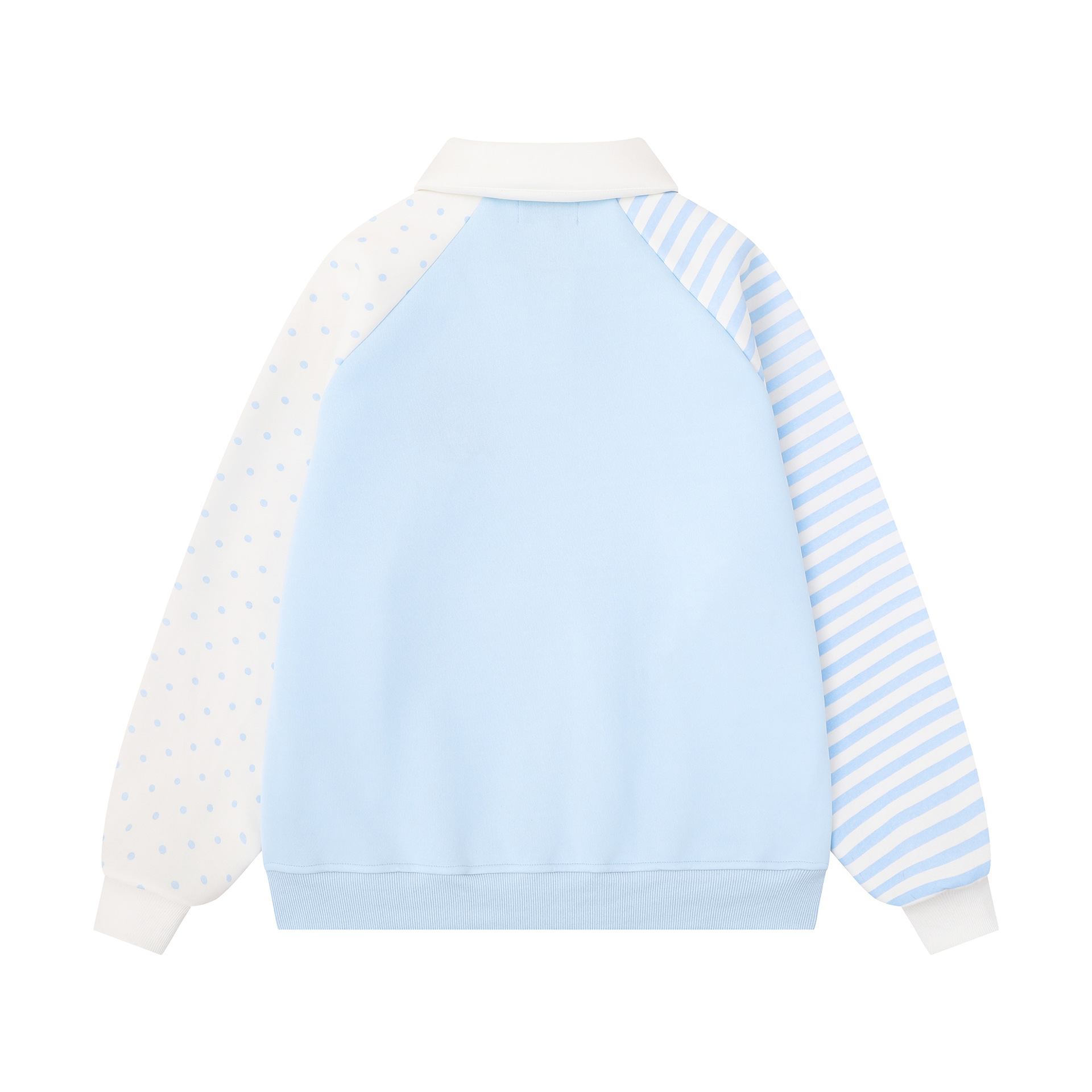 Cute Rabbit Ear Stripes Polka Dots Color Block Sleeves Rabbit Embroidery Loose Polo Collar Pullover Sweatshirt Top — image 3