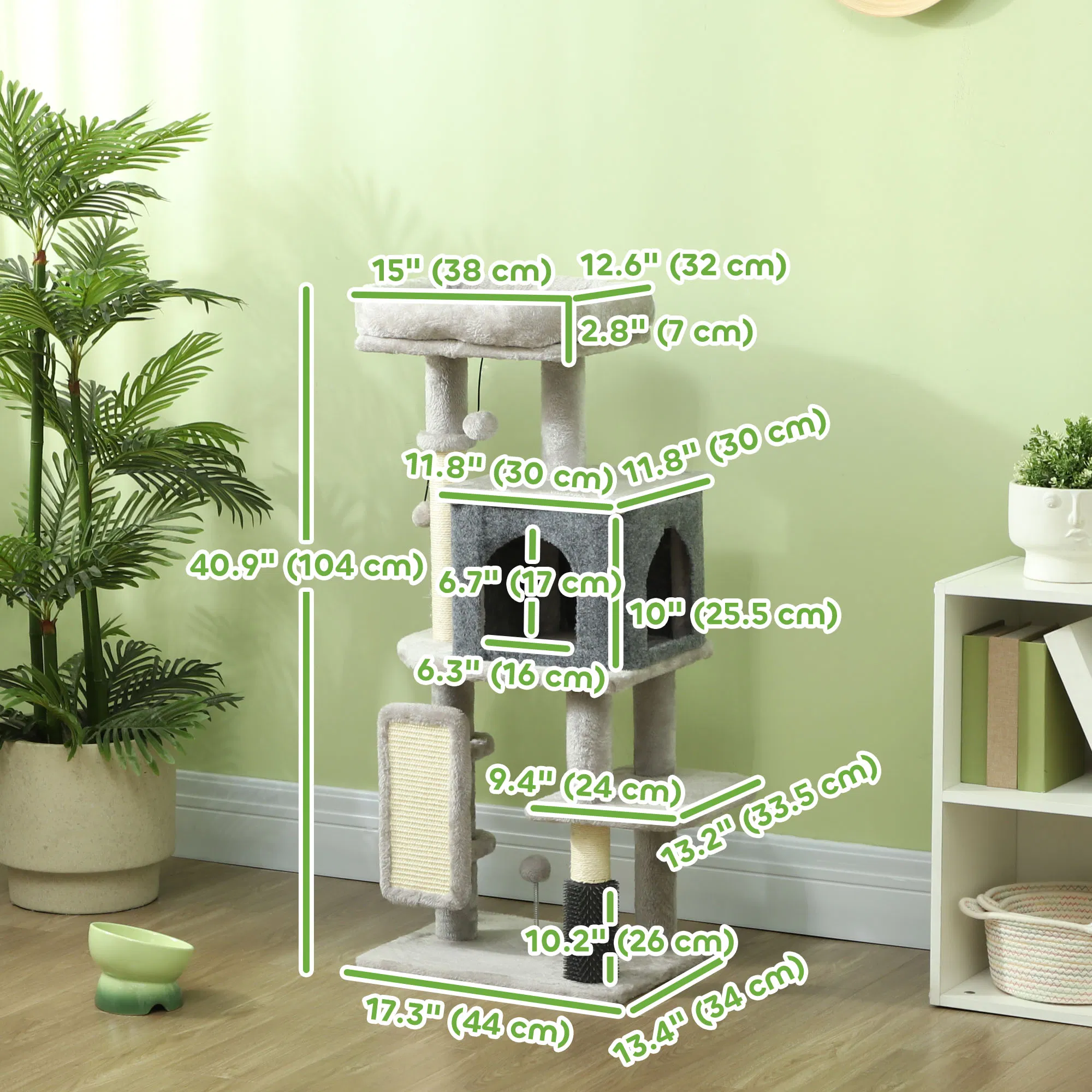 Cat Tree with Scratching Posts, Cat Bed, Condo, Grooming Brush, Jumping Platforms, Toy Balls, Anti-tip Kit — image 4