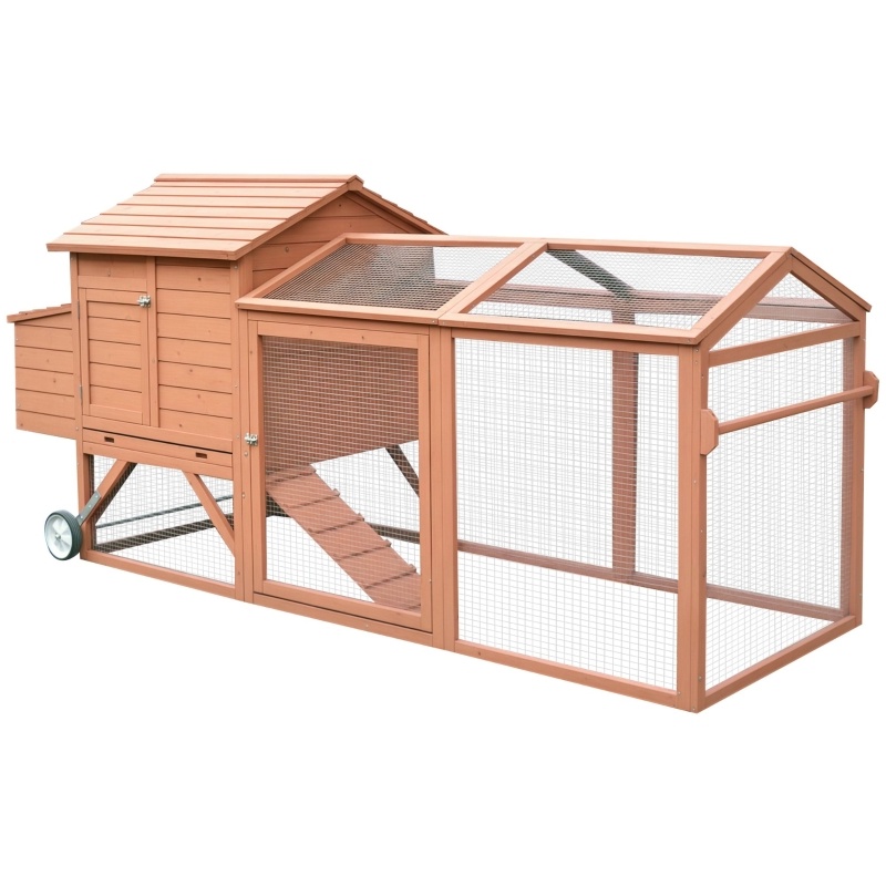 Chicken Coop Wooden Hen House Poultry Cage Pen Portable With Wheels And Nesting Box, Chicken Cage For Backyard Outdoor, Natural — imagen 4