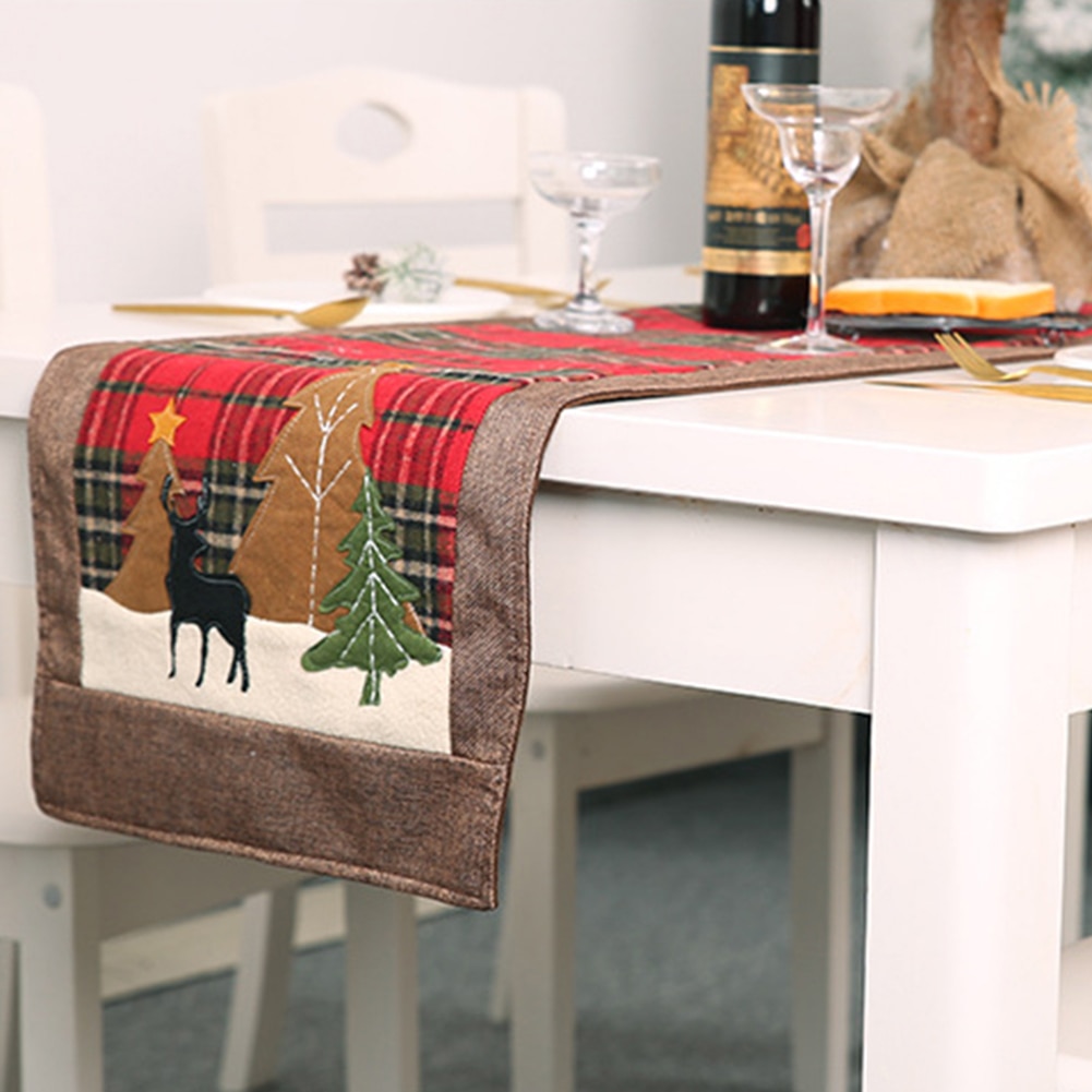 Christmas Tree Elk Printed Lattice Tablecloth Table Mat Cover Festival Decor tree and elk make your Christmas partys full loves — image 2