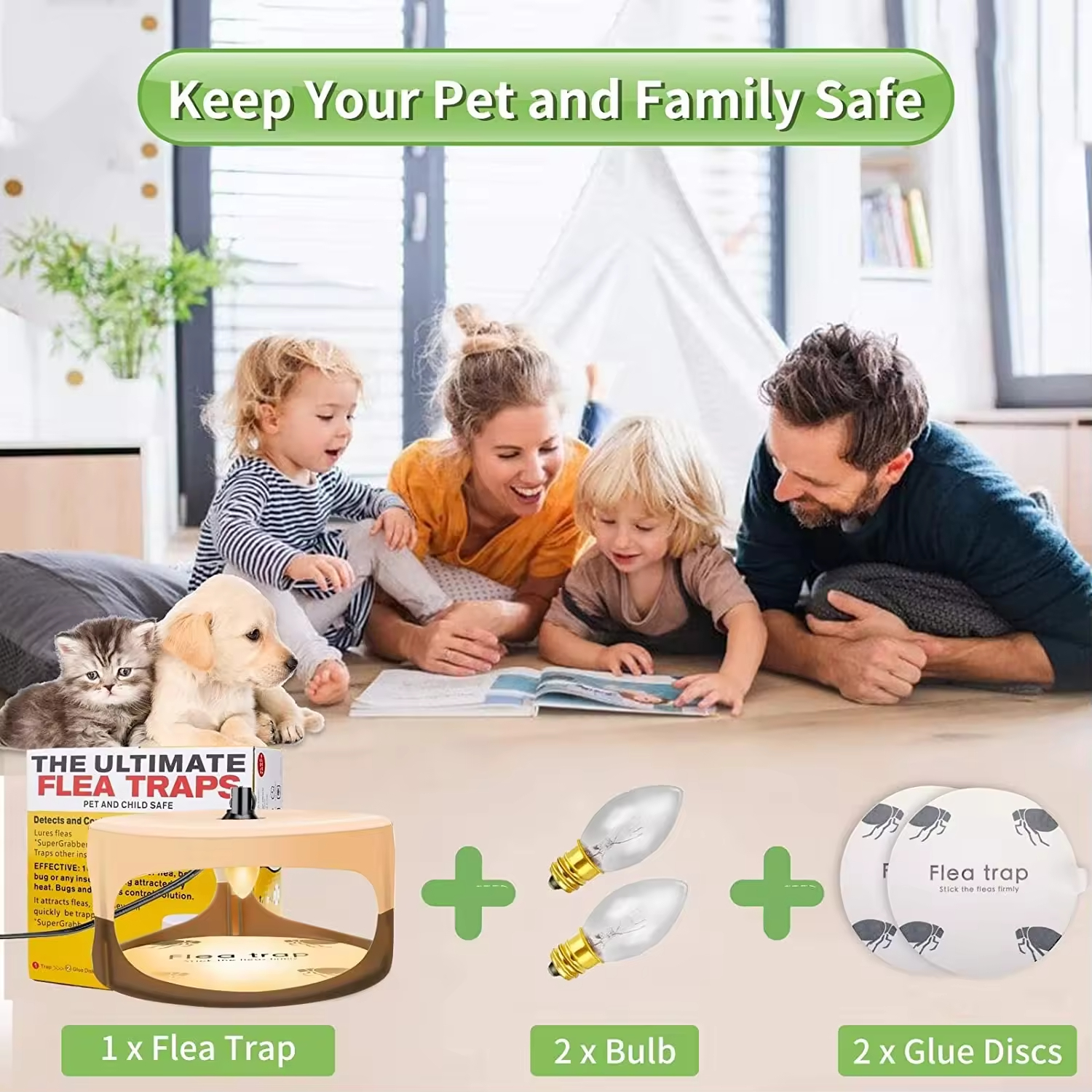 Flea Killer Trap with 2 Glue Discs Pad Bed Bug Trap Light Bulb Safe for Children Pet Dog Cat Best Control for Home House Inside — image 2