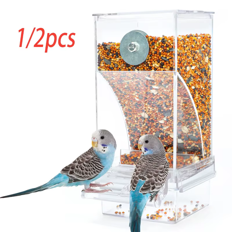 No Mess Bird Feeders Automatic Parrot Feeder Drinker Acrylic Seed Food Container Cage Accessories For Small And Medium Parakeets — image 1