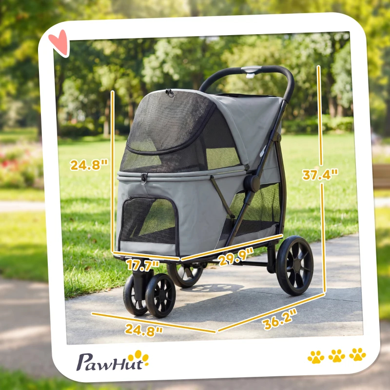 Carrito De 3 Ruedas Para Perros Con Plegado Fácil, Ventilación, Malla Y Almohada Lavable, Para Perros Medianos, Gris — imagen 11