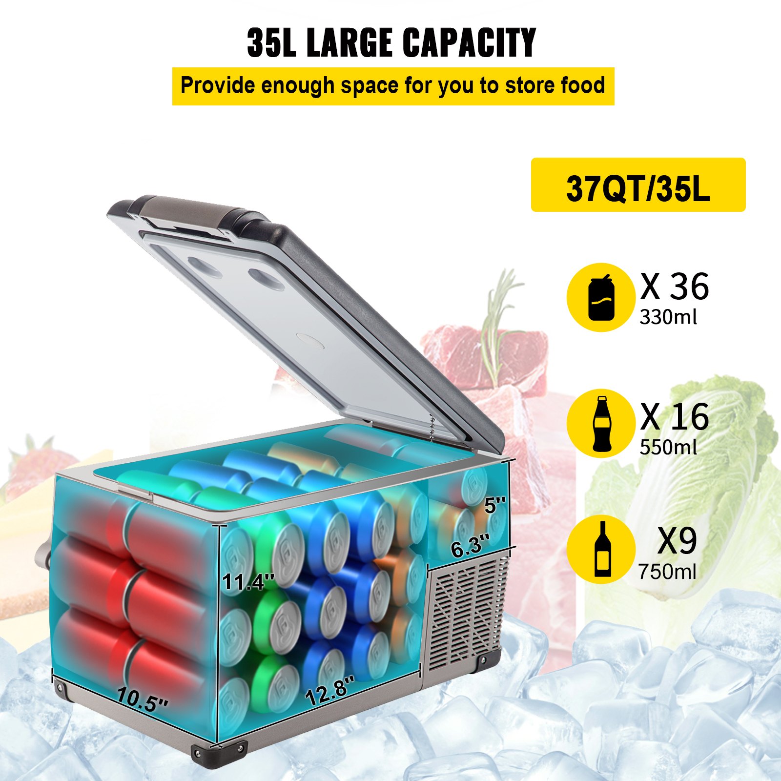 Portable Refrigerator 37 Quart(35 Liter), 12 Volt Refrigerator App Control(-4℉~68℉), Car Refrigerator Dual Zone With 12/24v DC & 110-240v AC For Camping, Travel, Fishing, Outdoor Or Home Use — image 4