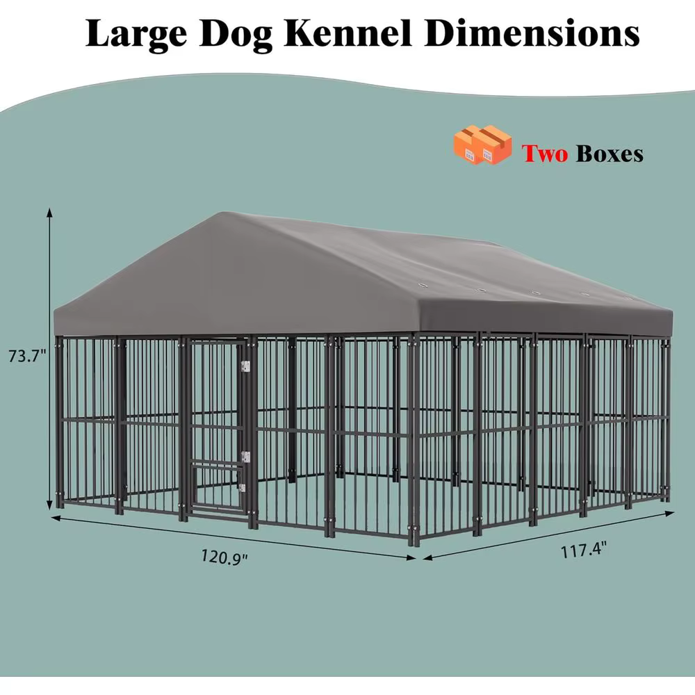 Durable 10x10ft Outdoor Dog Kennel with Feeding Door, Roof, and Double Safety Locks — image 3