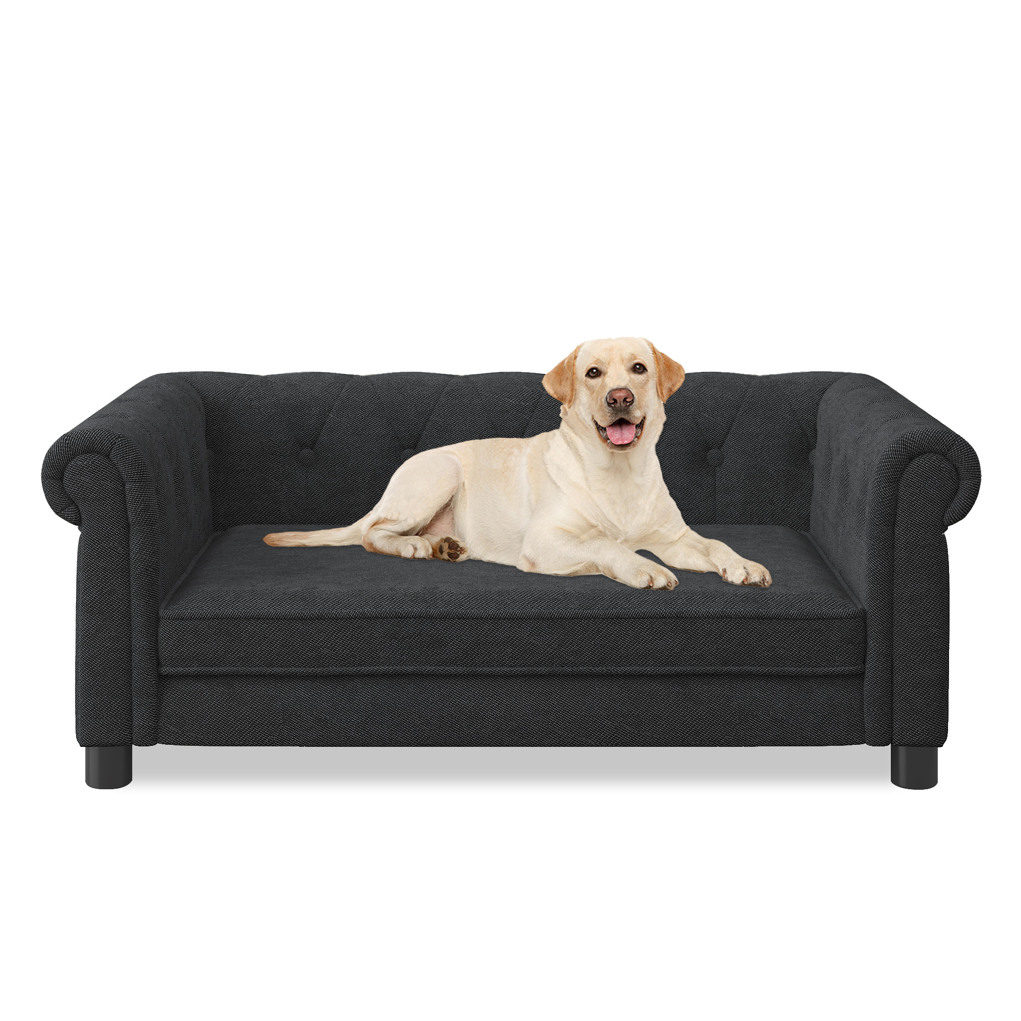 Sofá de Perro Elevado Rectangular para Pequeños y Medianos, Durable Sofa para Mascotas con Funda de Lino Moderno, Negra — imagen 3