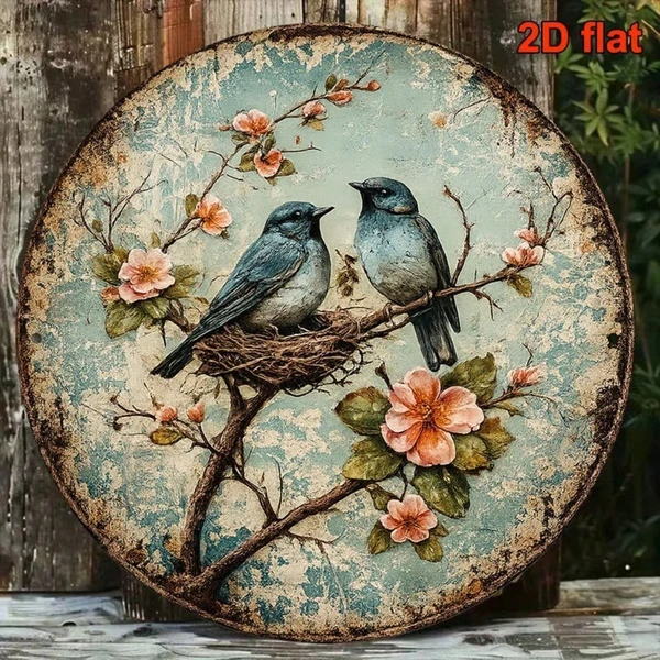 CIFbuy 1pc Vintage Bird Nesting Wall Decor 8x8in, "" Decor 8x8in, Round Sign Spring Birds Nest Plaque Frameless HangingTikTok, Logigiics — image 1