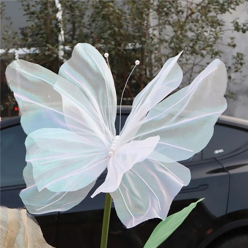 Silk Yarn Artificial Butterfly Mariage Decor Wedding Party Outdoor Holiday Decoration Display Giant Gauze Fake Butterfly — image 3