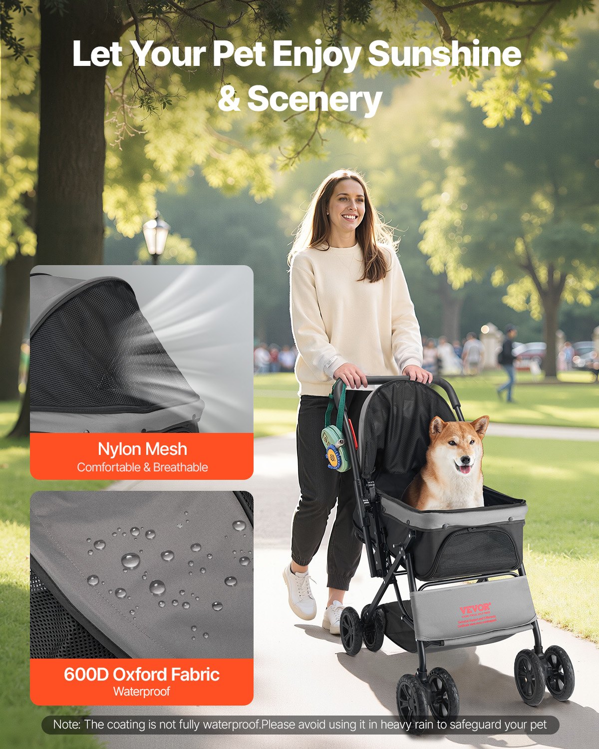 Pet Stroller Foldable 4 Wheels Travel Dog Stroller Reversible Handle Up To 44lbs — image 3