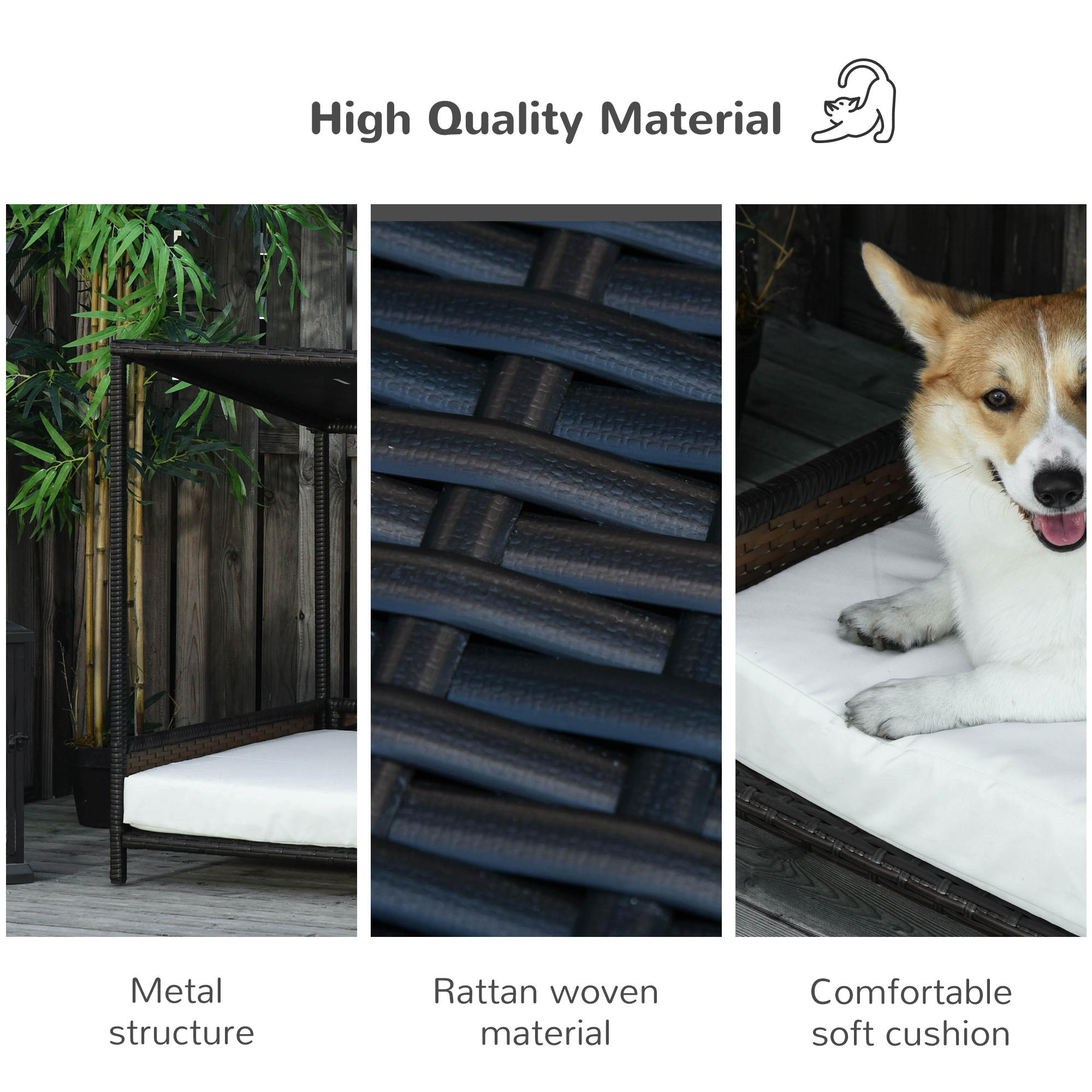 Cama para Perros en Casa con Rattán Elevado, Marrón — imagen 7