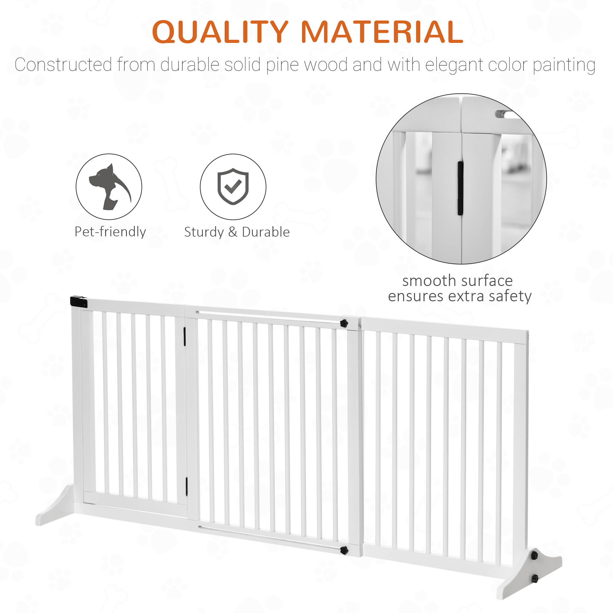 Freestanding Length Adjustable Wooden Pet Gate with Lockable Door 3 Panels, White — image 2