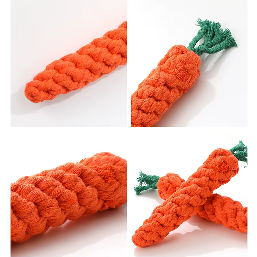 Juguetes para Perros Resistentes al Mordisco Accesorios de Entretenimiento para Perros Pequeños Limpieza de Dientes Peluchito de Zanahoria y Cuerdas de Algodón para Mascotas — imagen 3