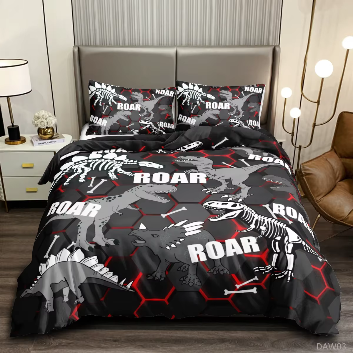 Cama de Esqueleto de Dinosauro Roar para Niños Adolescentes Jovenes Cubierta de Edredón Tamaño Twin Sofía y Suave Microfibra Decoración del Hogar Regalo de Cumpleaños — imagen 2