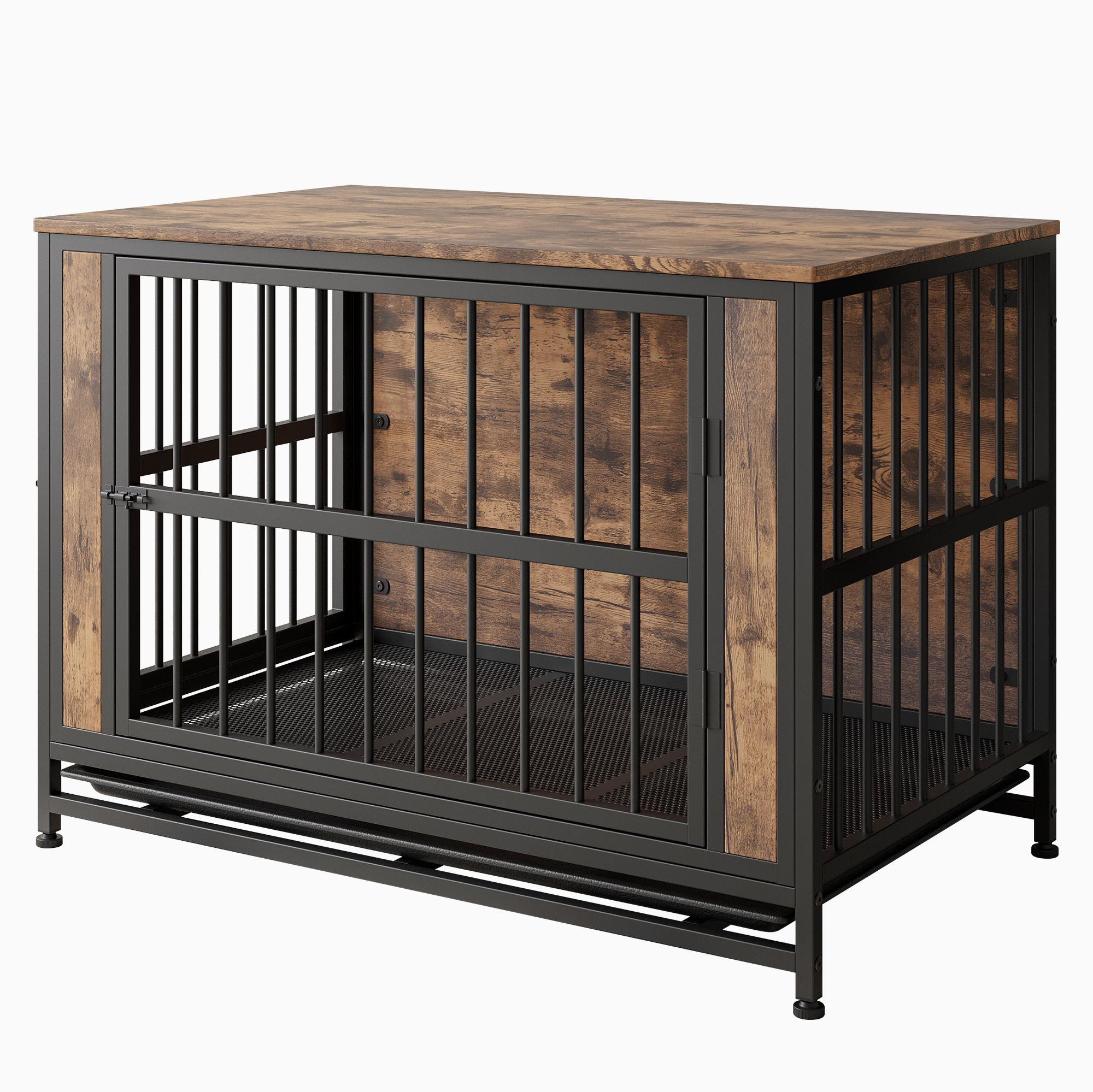Mueble para Perros, Mesa de Caja para Perros en Madera, 38,9" Casa para Perros con 2 Puertas Deslizantes y Marco de Puerta de Hierro Grueso, Decorativo Refugio para Perros Grande/Medio/Pequeño para Uso Interior (Marrón Rustico) — imagen 10