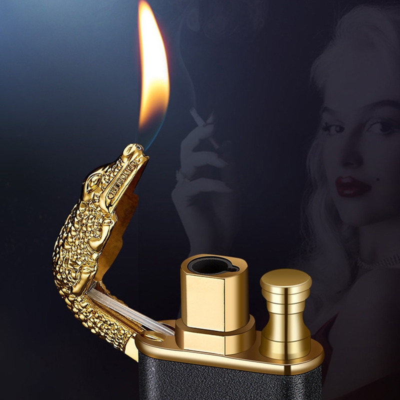 Creative Blue Flame Lighter Dolphin Dragon Tiger Double Fire Metal Winproof Lighter Inflatable Lighter — image 23