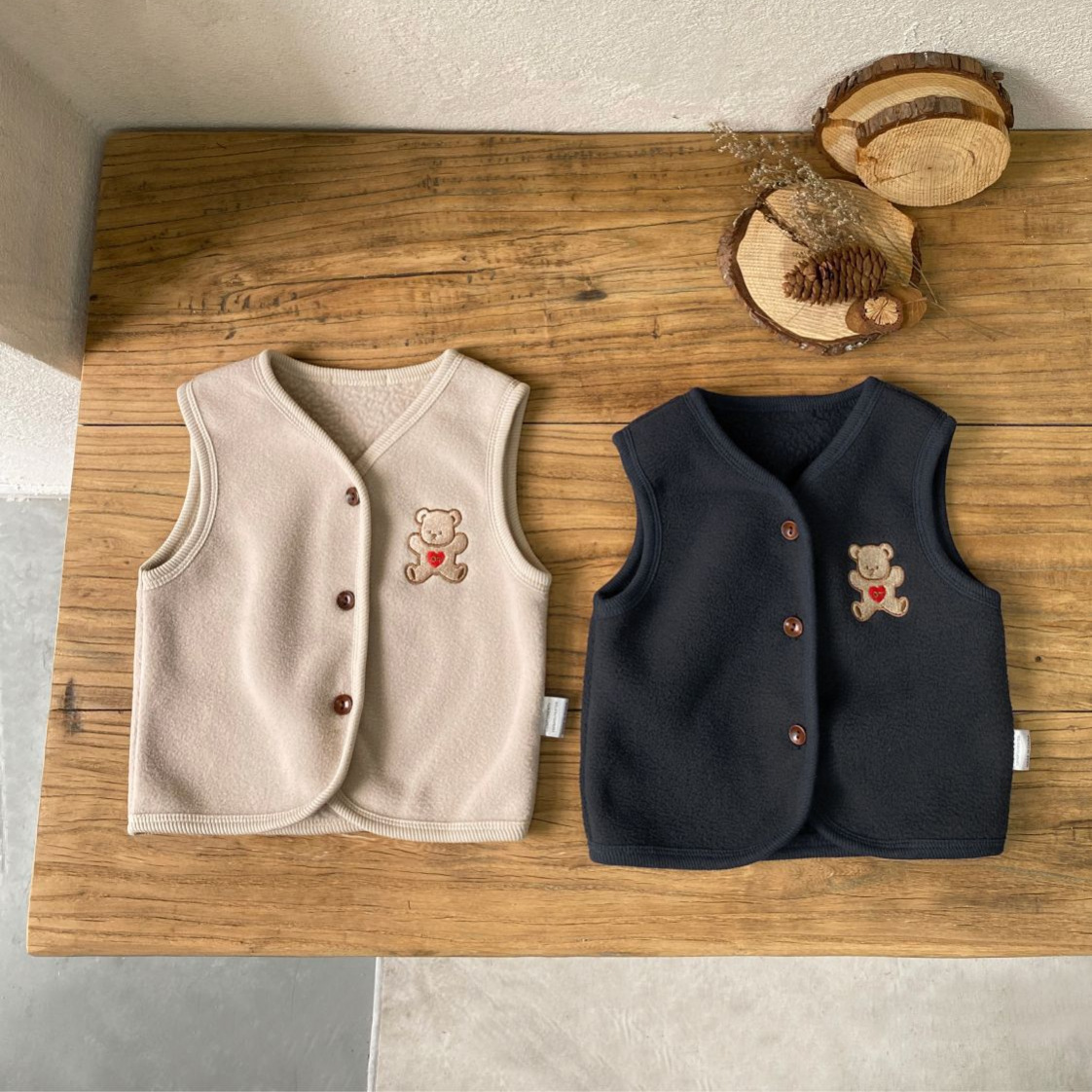 Bear Embroidery Fleece Vest Big Butt Pants Set — image 3