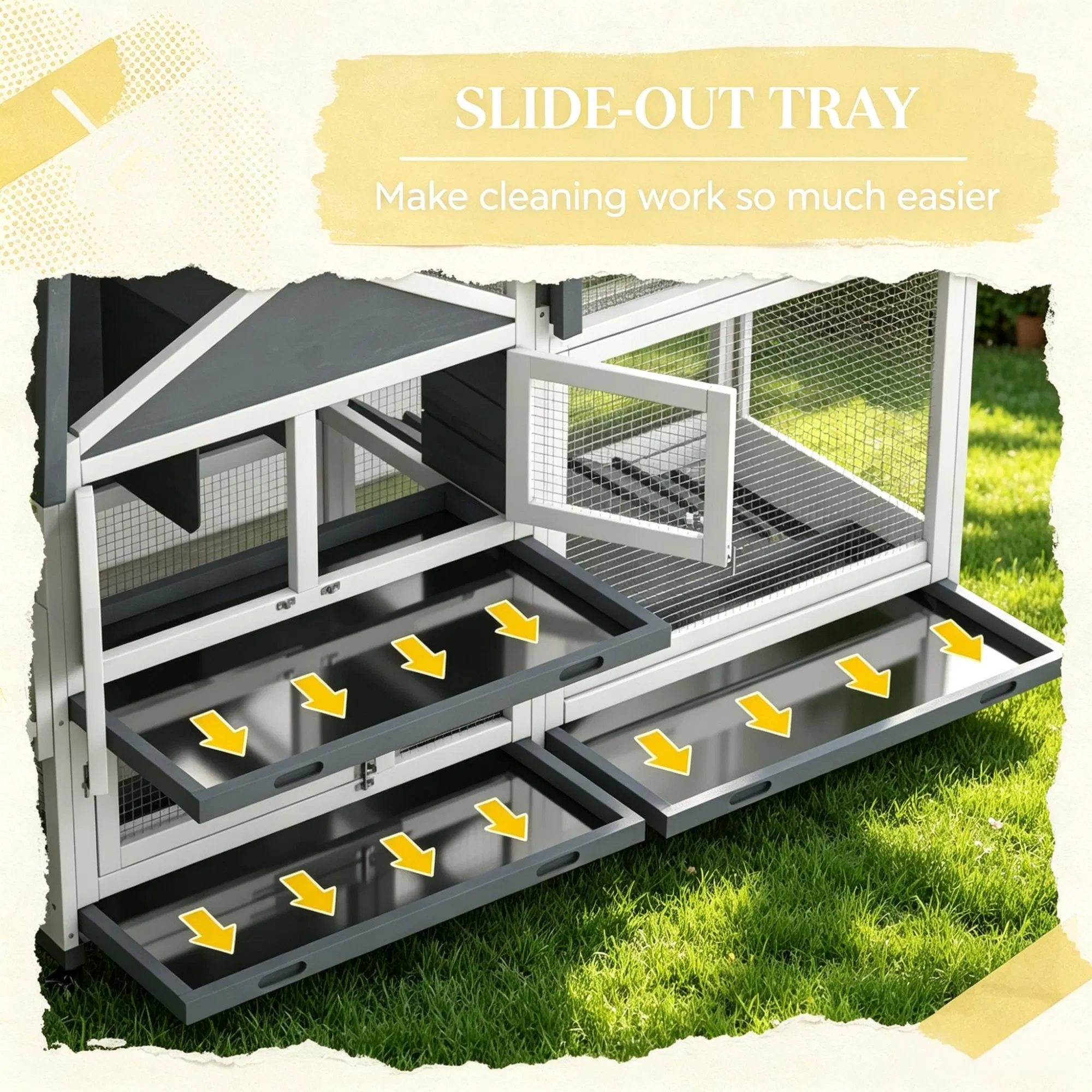Gray 65" Spacious Wooden Rabbit Hutch: Pet Playpen with Openable Roof for Easy Access & Storage Box for Rabbits — image 3