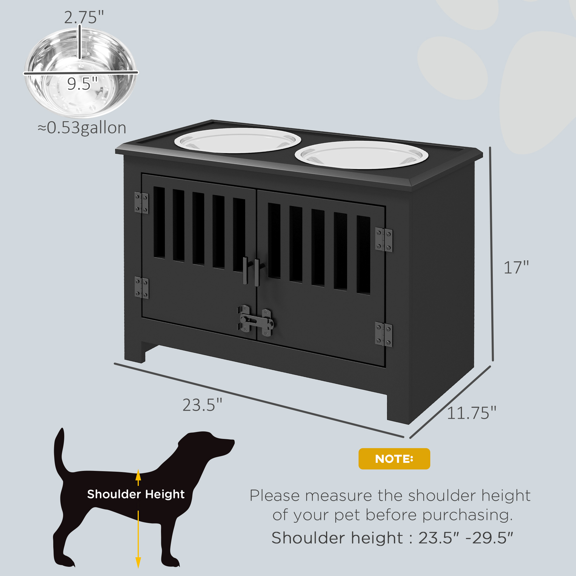 Dog Food Storage Cabinet with Bowls & Dog Feeding Station, Black — image 3
