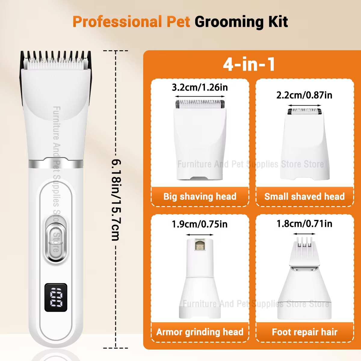 4-In-1 Pet Grooming And Care Set 4Different Blades Pet Hair Shaver Low Noise Pet Clippers Rechargeable Cordless Safe Dog Trimmer — image 2