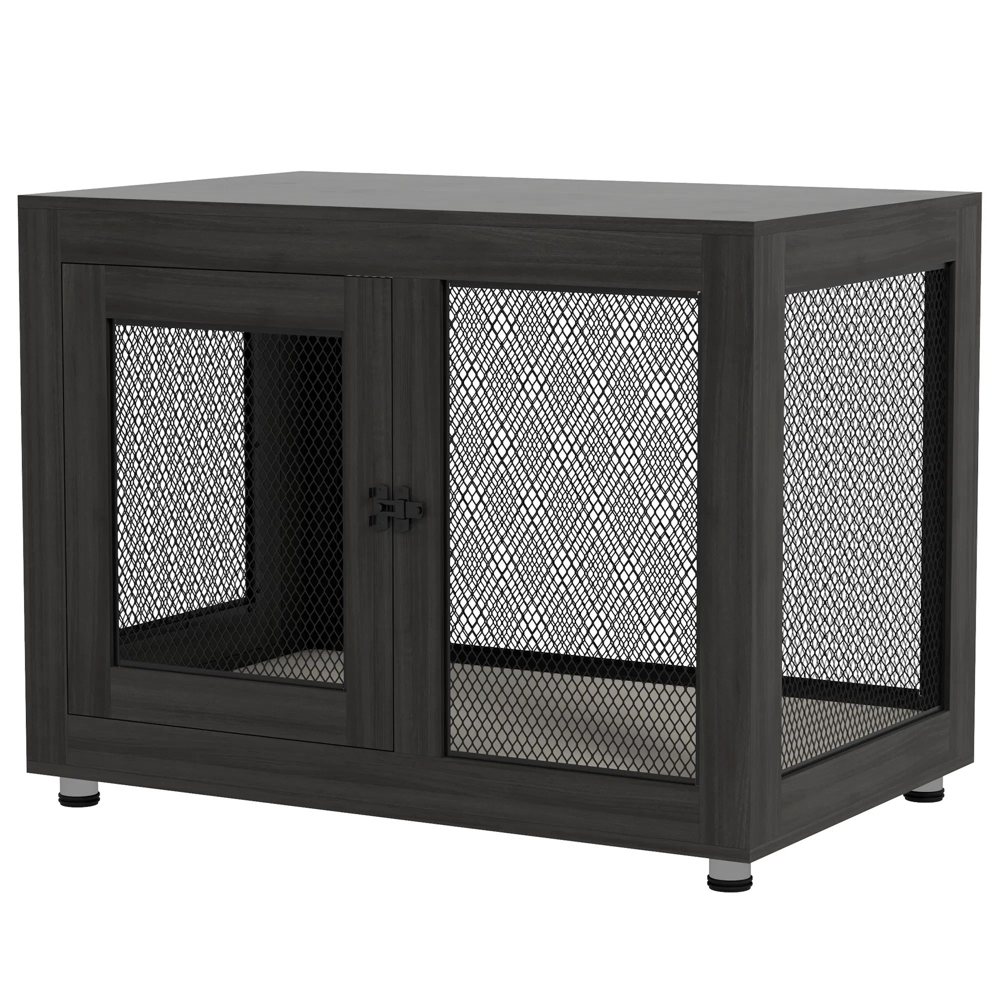 Pet Crate End Table with Water-resistant Cushion or Large Medium Dogs, Black — image 1