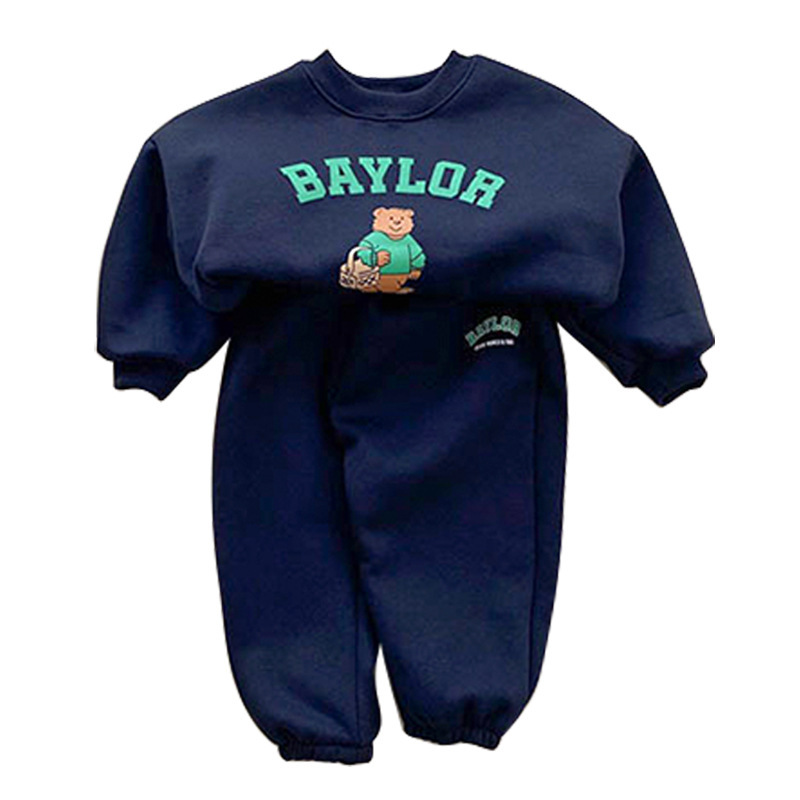 Children's Long Sleeve Hoodie Set, Boys' Sports Casual Set, Girls' Bear Letter Print Two-Piece Set — image 1